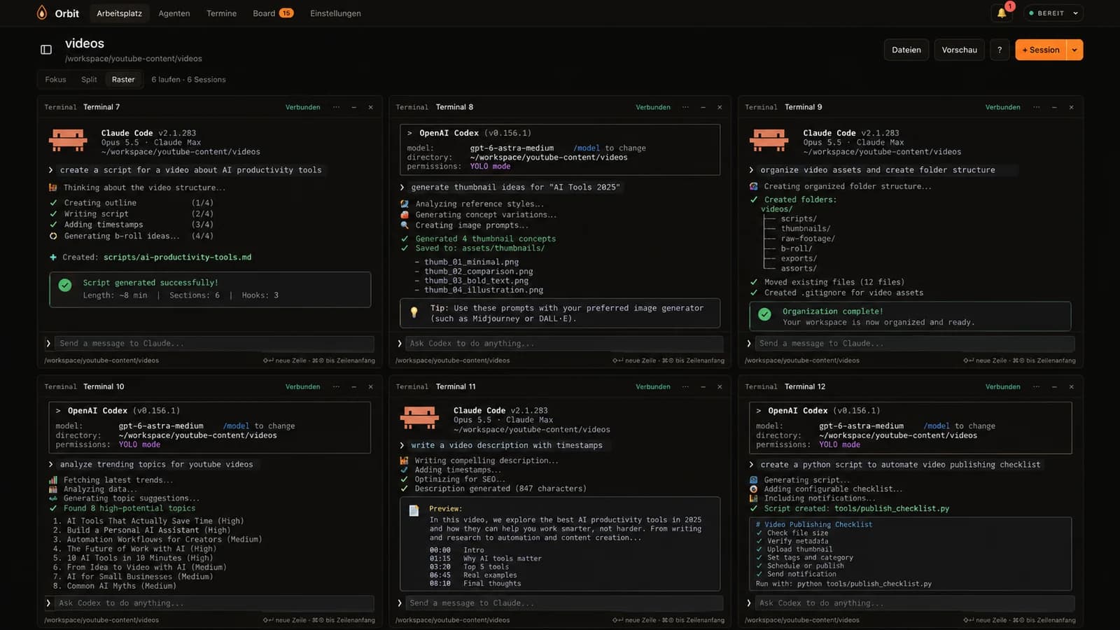 Orbit with parallel Claude Code and Codex sessions